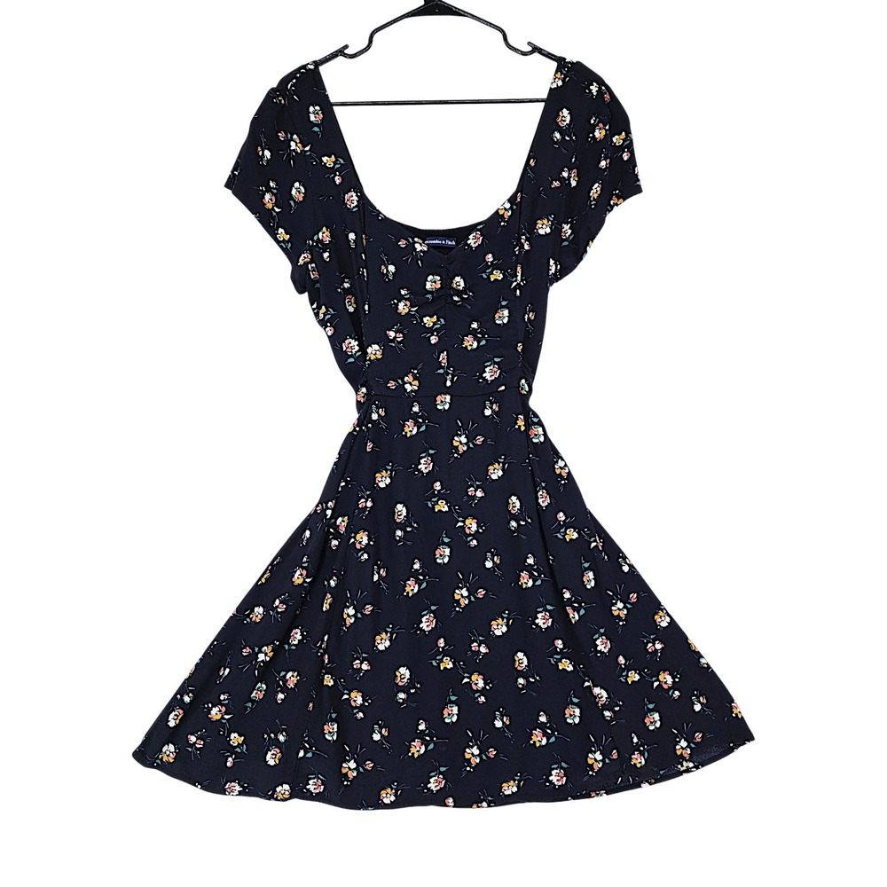 Abercrombie & Fitch Mini Dress S Whimsigoth Black Floral Smocked Back Fit Flare